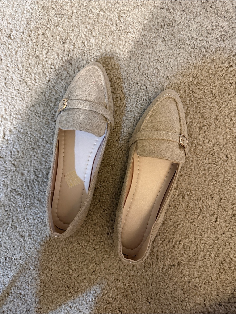 SHEIN Beige Suede-Look Loafers with Gold Accent